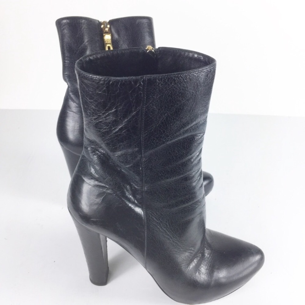 PRADA Black Leather Platform Mid-Calf Leather Boot